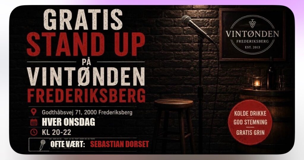 Gratis standup på Vintønden hver onsdag, ofte med Sebastian Dorset som vært